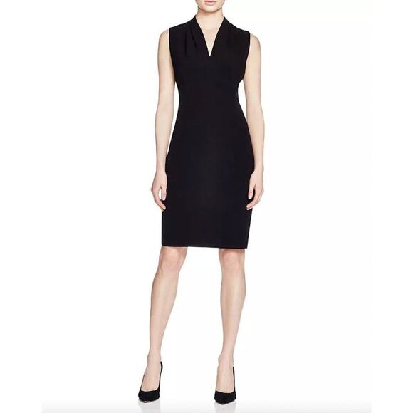 NWT T Tahari Pleated Sleeveless V Neck Sheath Dress  US 4 - Picture 1 of 12